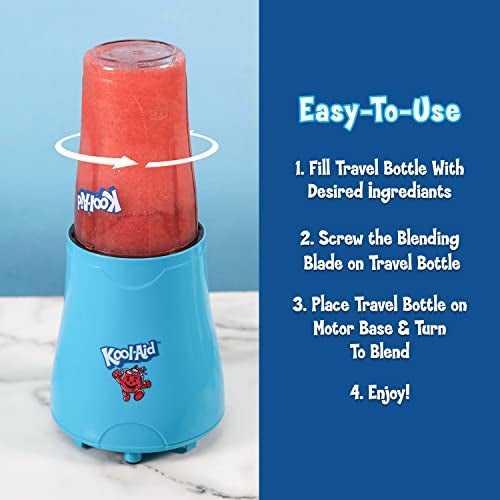 Nostalgia Kool-Aid Slush ‘N Go Personal Blender for Smoothies, Slushies, Shakes, and Fruit Blends, Includes Two 15 Oz Travel Bottles, Cup Lid, and Reusable Straw, Blue - Image 4