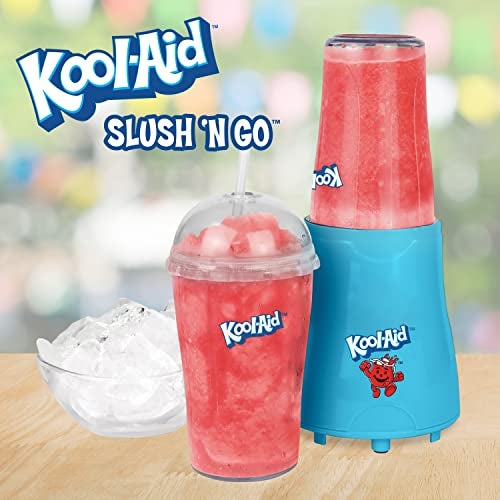 Nostalgia Kool-Aid Slush ‘N Go Personal Blender for Smoothies, Slushies, Shakes, and Fruit Blends, Includes Two 15 Oz Travel Bottles, Cup Lid, and Reusable Straw, Blue - Image 2