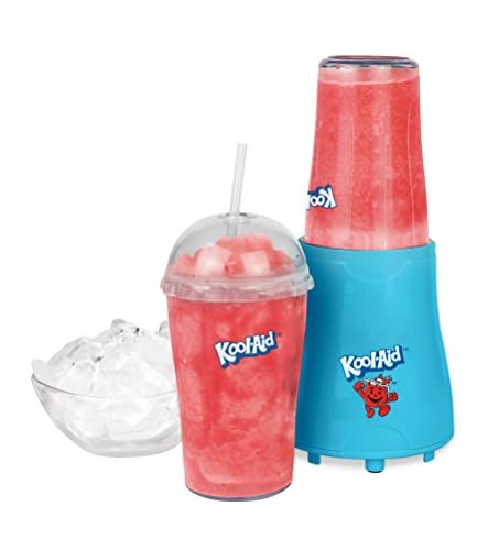 Nostalgia Kool-Aid Slush ‘N Go Personal Blender for Smoothies, Slushies, Shakes, and Fruit Blends, Includes Two 15 Oz Travel Bottles, Cup Lid, and Reusable Straw, Blue - Image 1