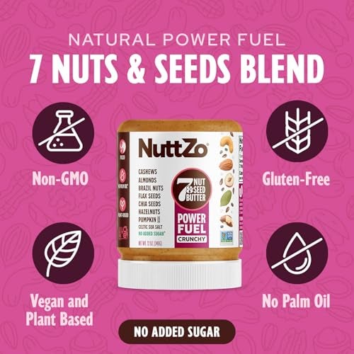 NuttZo Natural Power Fuel 7 Nuts and Seeds Butter, Crunchy, Paleo and Keto Friendly, Peanut and Gluten Free, Kosher, No Added Sugar or Oil, 12 oz Jar - Image 2