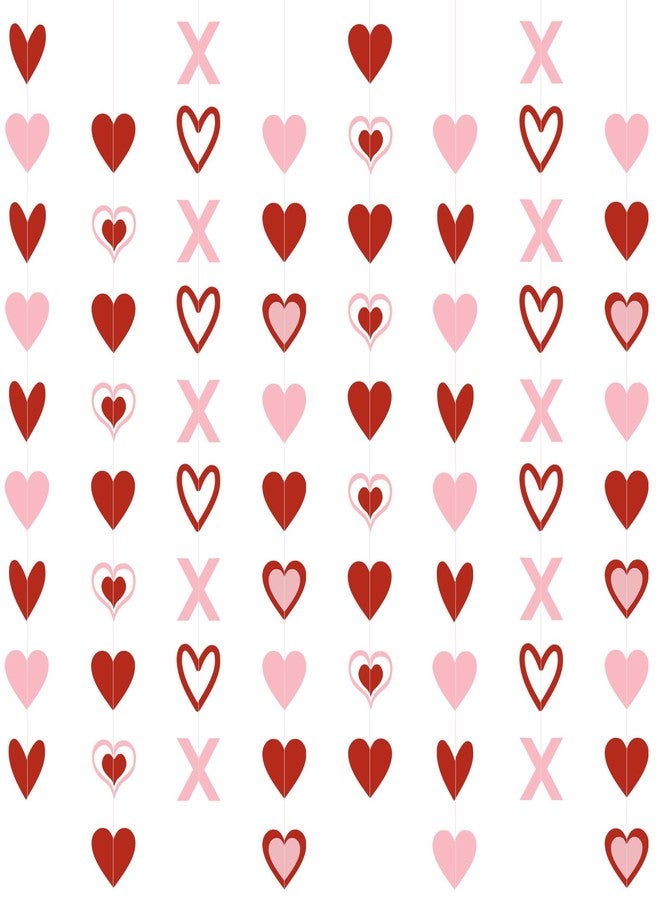 FINDRICH 8Pcs Heart Garland Red & Pink, Valentines Day Decorations, Valentine's Day Garlands Valentines Hanging Heart Garland Decorations for Wedding, Engagement, and Home Decor Happy Valentines Day Decoration - Image 1