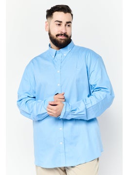 Men Narrow Fit Embroidered Long Sleeves Casual Shirt, Blue