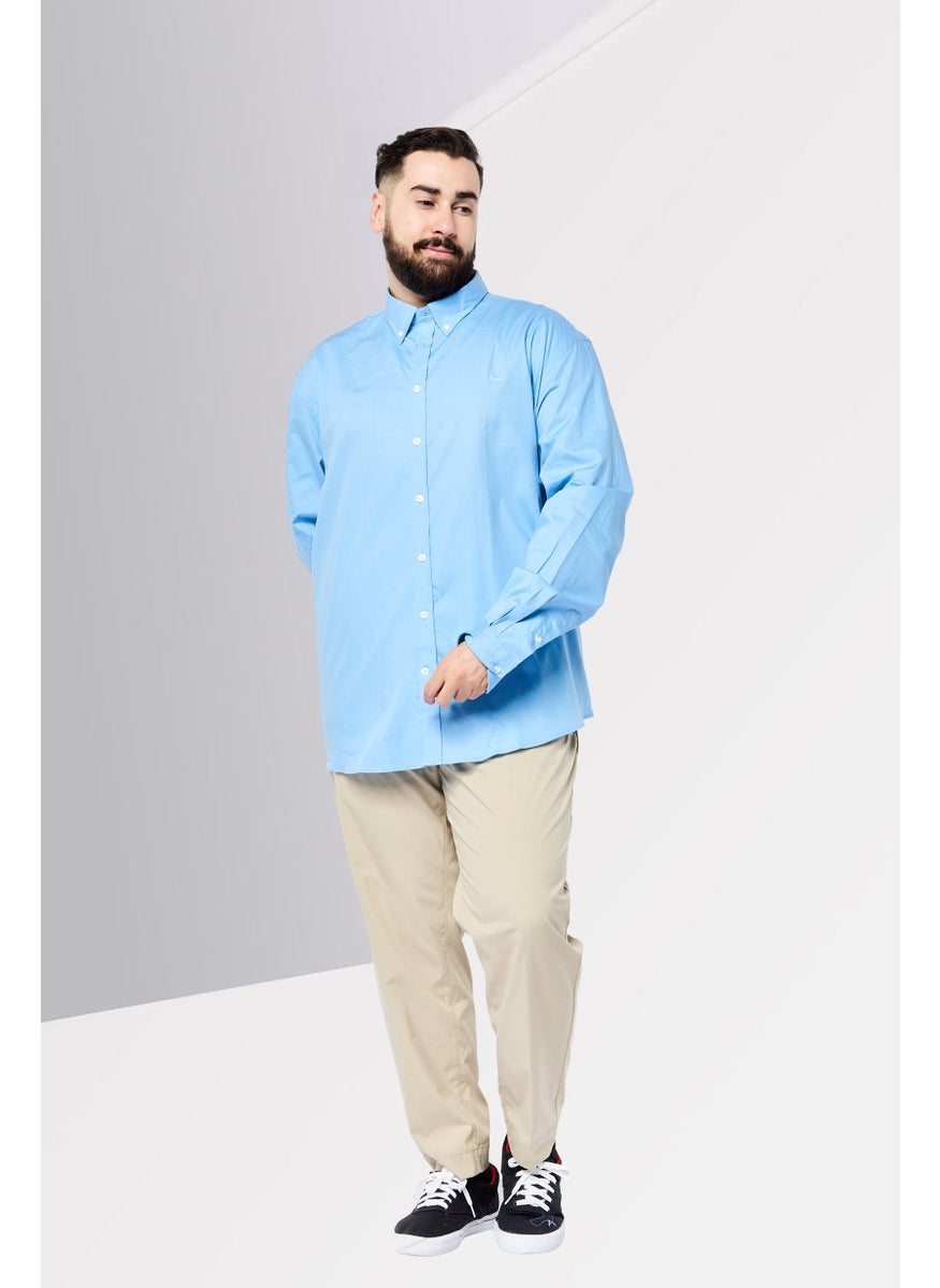 Harmont & Blaine - Men Narrow Fit Embroidered Long Sleeves Casual Shirt, Blue - Image 1