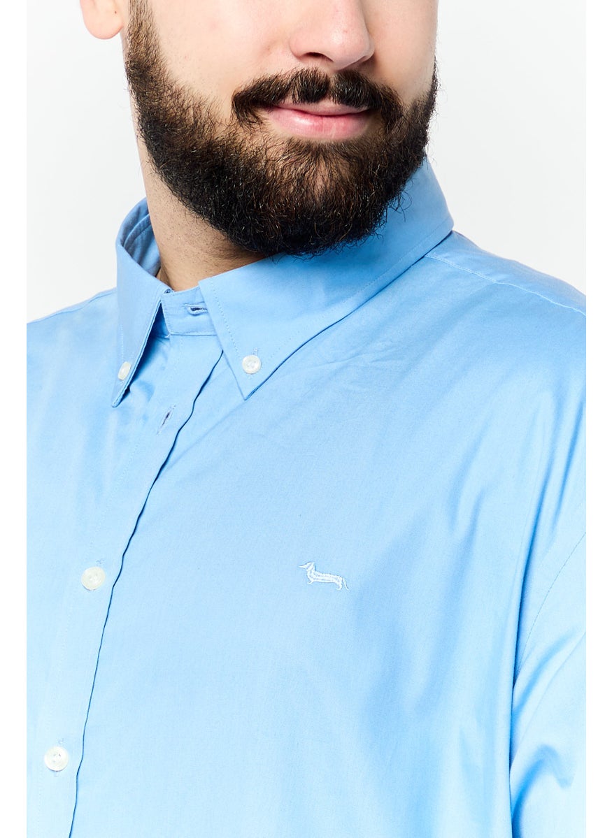 Harmont & Blaine - Men Narrow Fit Embroidered Long Sleeves Casual Shirt, Blue - Image 1