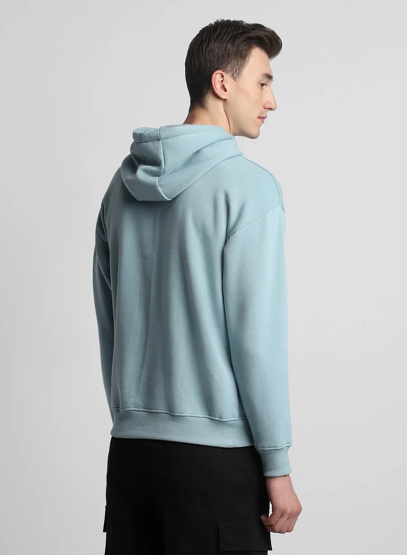 Dennis Lingo Regular Fit Sea Green Solid Hooded Sweatshirt for Men - Polycotton, Full Sleeves