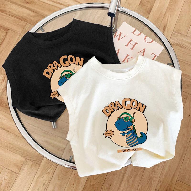 Cotton Baby Children's Cartoon Dinosaur Sleeveless T-Shirt 2024 Boys and Girls Fashionable Western Style Top Summer Casual - Image 3