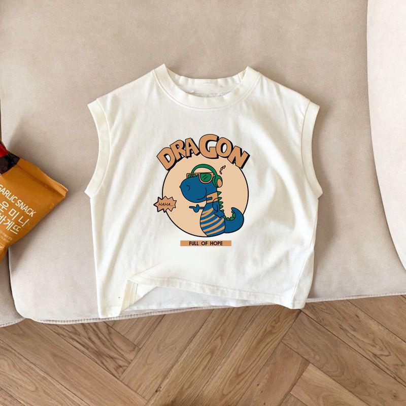 Cotton Baby Children's Cartoon Dinosaur Sleeveless T-Shirt 2024 Boys and Girls Fashionable Western Style Top Summer Casual - Image 5