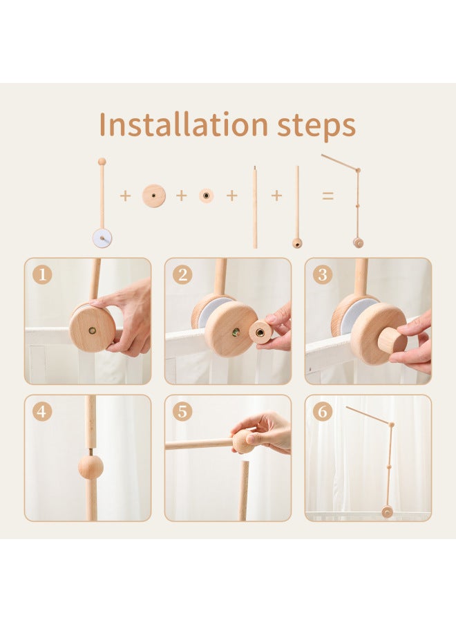 Hot Children's Bed Bell Bracket Baby Comfort Rattle Bell Wind Bell Bracket Baby Sleeping Bed Bell Support Rod-Color:Cloud Bed Bell Bracket Wood Color