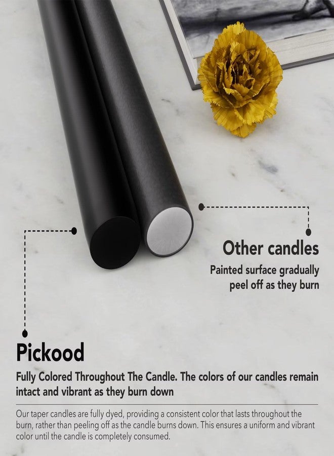 Pickood 10-Inch Tall Unscented Dripless Taper Candles Bulk 30 Pack - Black Taper Candles Bulk, Perfect for Wedding, Dinner - Smokeless, 6-8 Hour Long Burning - Colored Candlesticks Bulk - Black - Image 3