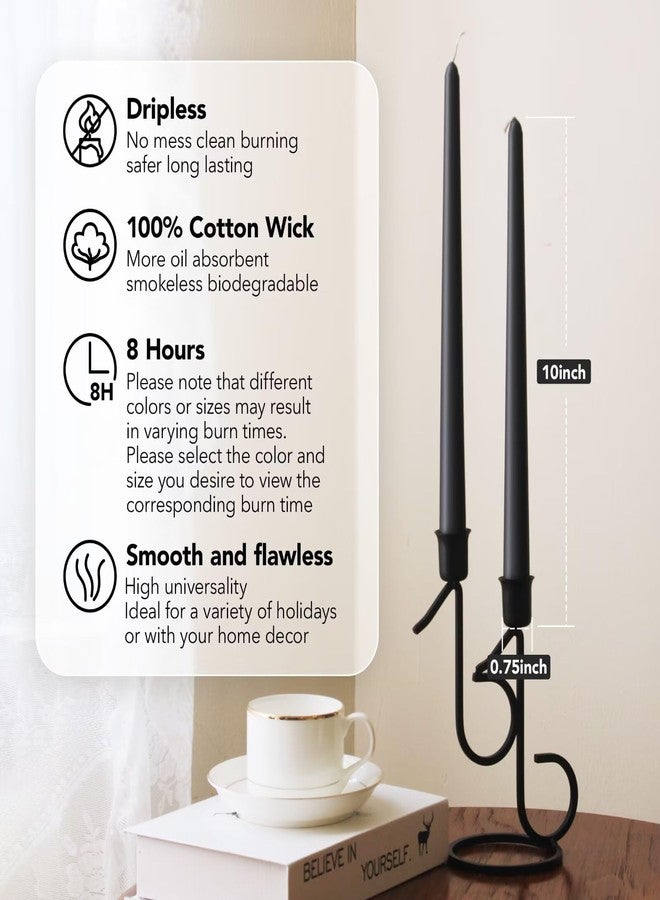 Pickood 10-Inch Tall Unscented Dripless Taper Candles Bulk 30 Pack - Black Taper Candles Bulk, Perfect for Wedding, Dinner - Smokeless, 6-8 Hour Long Burning - Colored Candlesticks Bulk - Black - Image 2