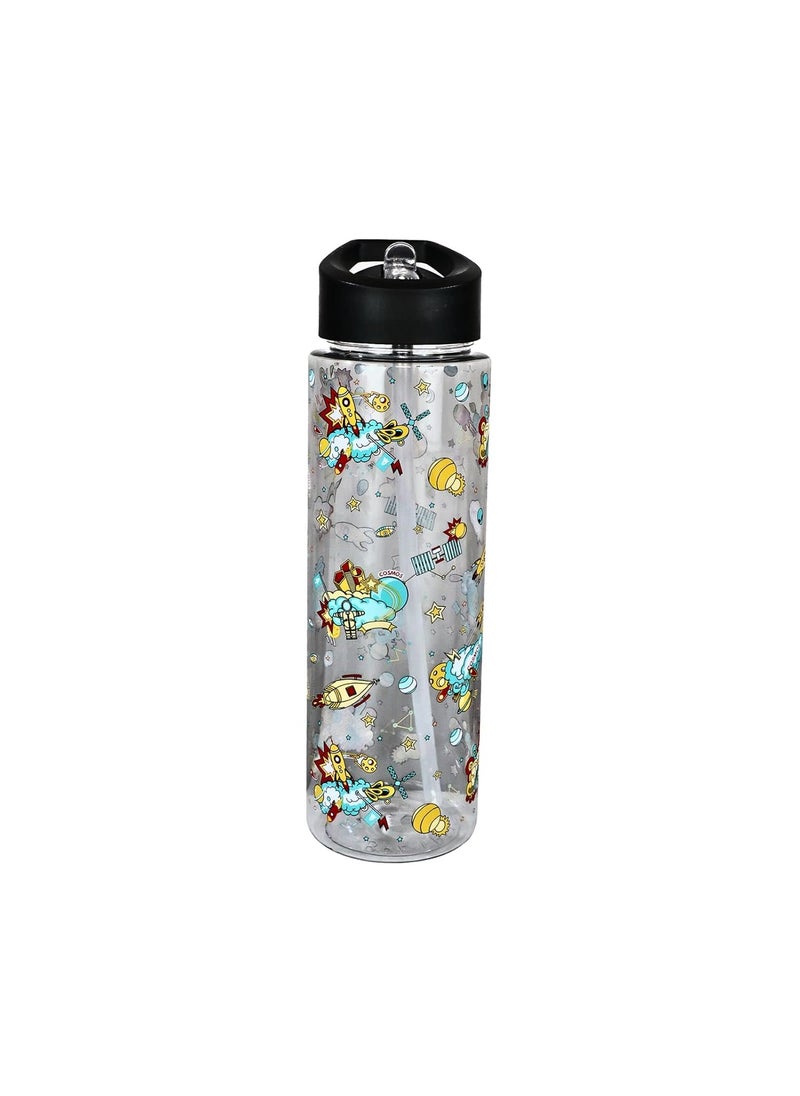 SMILY KIDDOS Smily Kiddos 750ml Straight water bottle Nozzle - Space Theme | Black kids water bottle Dishwasher Safe Water Bottle Leak Proof Flip Top Lid Water Bottle  - Image 1