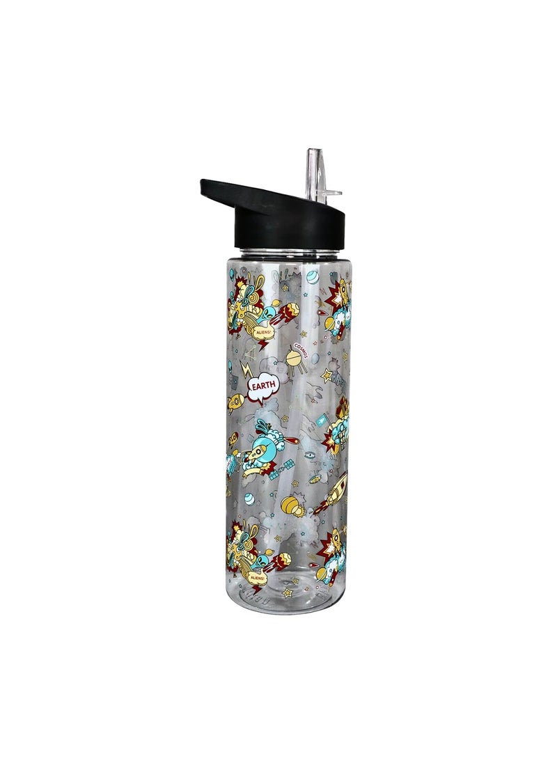 SMILY KIDDOS Smily Kiddos 750ml Straight water bottle Nozzle - Space Theme | Black kids water bottle Dishwasher Safe Water Bottle Leak Proof Flip Top Lid Water Bottle  - Image 2