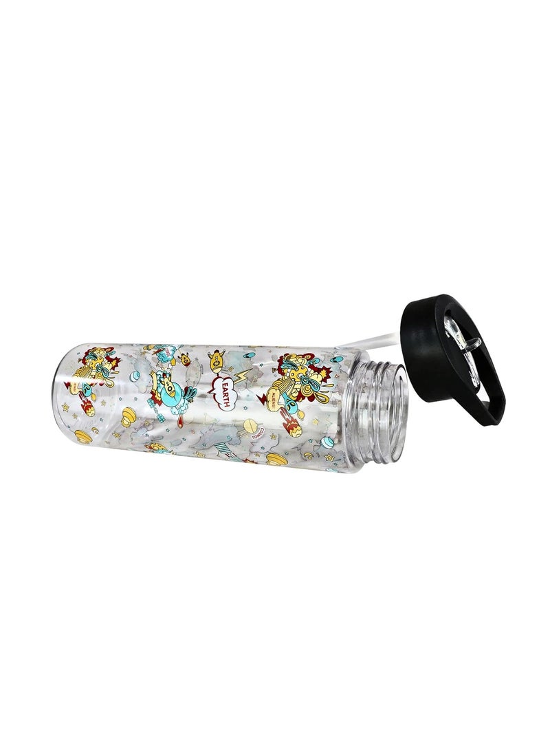 SMILY KIDDOS Smily Kiddos 750ml Straight water bottle Nozzle - Space Theme | Black kids water bottle Dishwasher Safe Water Bottle Leak Proof Flip Top Lid Water Bottle  - Image 4