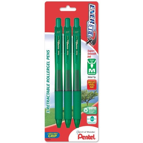 Pentel EnerGel-X Retractable Liquid Gel Pen, (0.7mm), Medium Line, Metal Tip, Green Ink, Pack of 3 (BL107BP3D) - Image 5