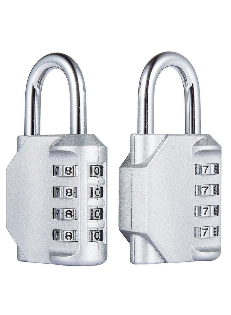4 Digit Combination Padlock 50mm , Security Padlock, Luggage Travel Locks, Code Lock with Alloy Body for Travel Suitcases, Luggage Bags, Locker, School Gym, Bike Lock - Zinc Finish- Silver  - Image 1