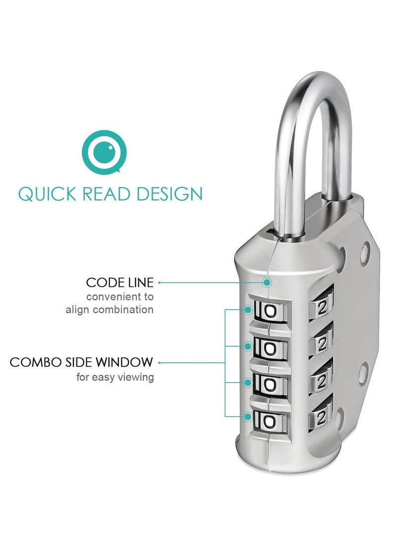 4 Digit Combination Padlock 50mm , Security Padlock, Luggage Travel Locks, Code Lock with Alloy Body for Travel Suitcases, Luggage Bags, Locker, School Gym, Bike Lock - Zinc Finish- Silver  - Image 2