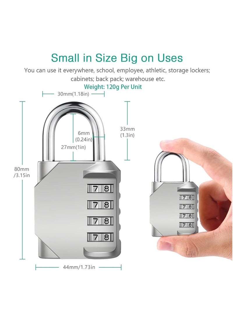 4 Digit Combination Padlock 50mm , Security Padlock, Luggage Travel Locks, Code Lock with Alloy Body for Travel Suitcases, Luggage Bags, Locker, School Gym, Bike Lock - Zinc Finish- Silver  - Image 3
