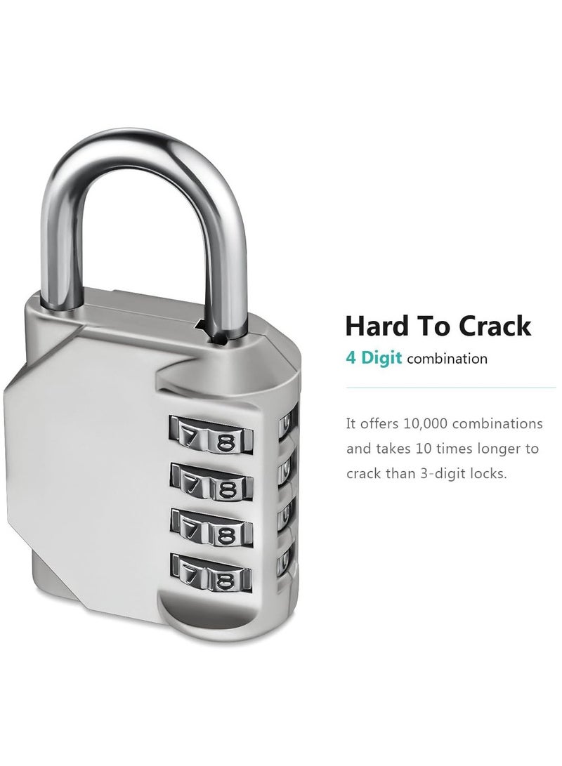 4 Digit Combination Padlock 50mm , Security Padlock, Luggage Travel Locks, Code Lock with Alloy Body for Travel Suitcases, Luggage Bags, Locker, School Gym, Bike Lock - Zinc Finish- Silver  - Image 5