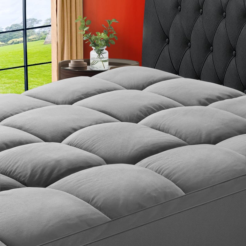 SOPAT SOPAT Mattress Topper King Size Extra Thick Mattress Pad 821 Deep Pocket Soft Down Alternative Fill Mattress Protector Pillow Top Mattress Cover 78x80 Inches Grey