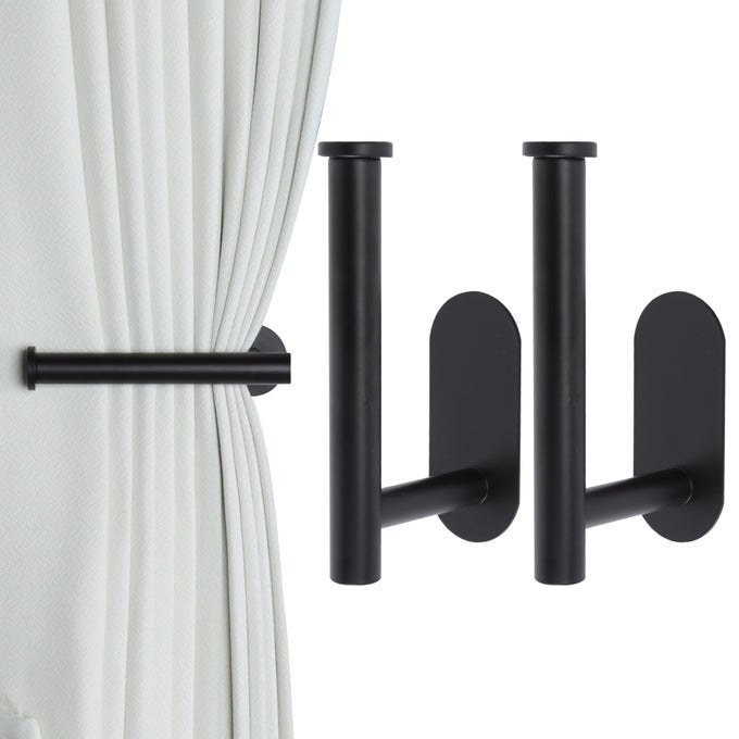 Groleca 2 Pack Adhesive Curtain Holdbacks Curtain Tie Backs Curtain Holdbacks No Drill Curtain Pull Backs Adhesive Curtain Hooks Curtain Holders for Drapes 2 Black