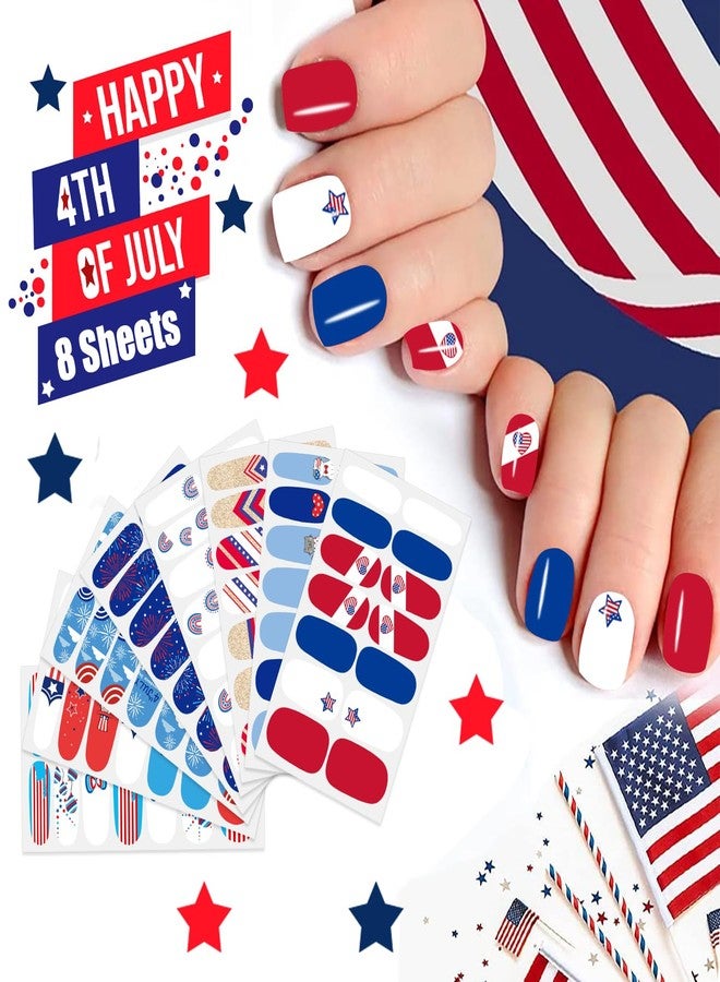 JERCLITY 8 Sheets 4th of July Nail Wraps for Women Independence Day Nail Polish Strips Patriotic American Flag Nail Strips Self-Adhesive Nail Stickers with Nail File for Memorial Day（4th of July-C） - Image 2