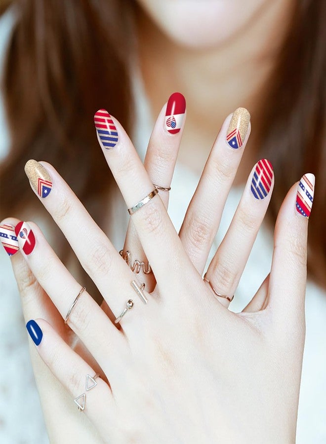 JERCLITY 8 Sheets 4th of July Nail Wraps for Women Independence Day Nail Polish Strips Patriotic American Flag Nail Strips Self-Adhesive Nail Stickers with Nail File for Memorial Day（4th of July-C） - Image 4