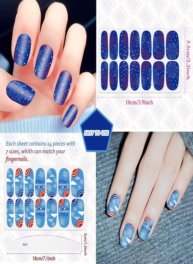 JERCLITY 8 Sheets 4th of July Nail Wraps for Women Independence Day Nail Polish Strips Patriotic American Flag Nail Strips Self-Adhesive Nail Stickers with Nail File for Memorial Day（4th of July-C） - Image 3