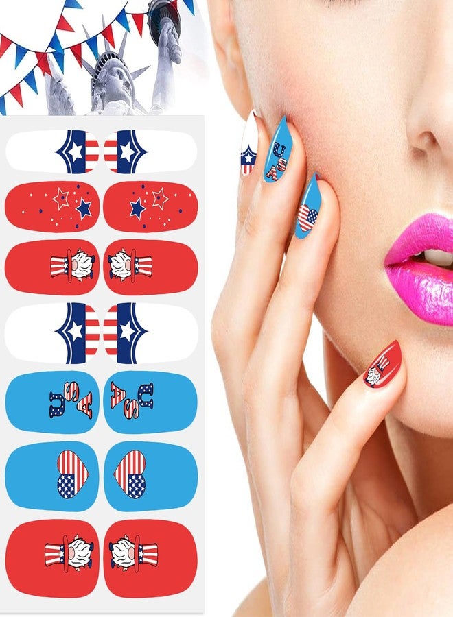 JERCLITY 8 Sheets 4th of July Nail Wraps for Women Independence Day Nail Polish Strips Patriotic American Flag Nail Strips Self-Adhesive Nail Stickers with Nail File for Memorial Day（4th of July-C） - Image 5