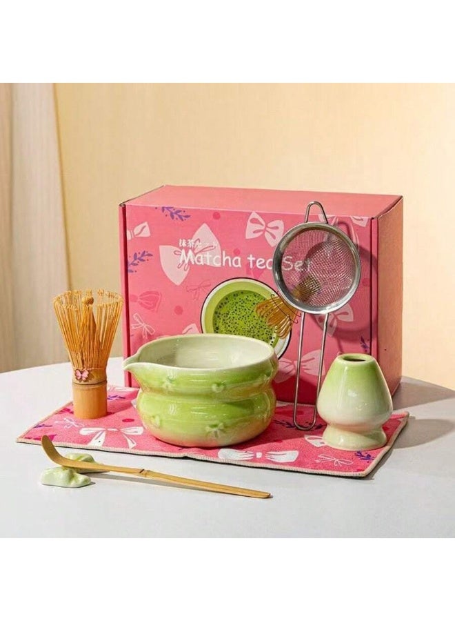 7pcs Pink Handmade Porcelain Matcha Kit, Idealfor Home Tea Ceremony, Relaxing DailyGreen Tea Brewing, Perfect Gift for TeaLovers, Elegant Tabletop Tea Accessory forKitchen & Majlis Decor, Premium MatchaMaking Utensils Set with Gift Box forRamadan Gifting, Eid Present & ArabicHospitality  Use - Image 2