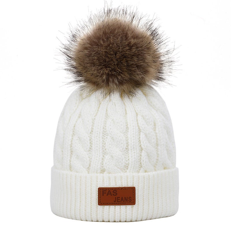 Kids Knit Beanie Scarf Set Winter Warm Pom-Pom Gray scarf  - Image 4