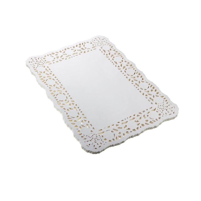 LJY 100 Pieces White Lace Rectangle Paper Doilies Cake Packaging Pads Wedding Tableware Decoration 105 x 145