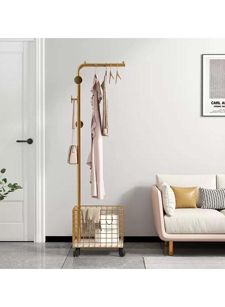 Coat Rack with storage, Metal Gold Clothing Rack, Modern Coat Hanger Stand for Entryway, Living Room, Bedroom Gold