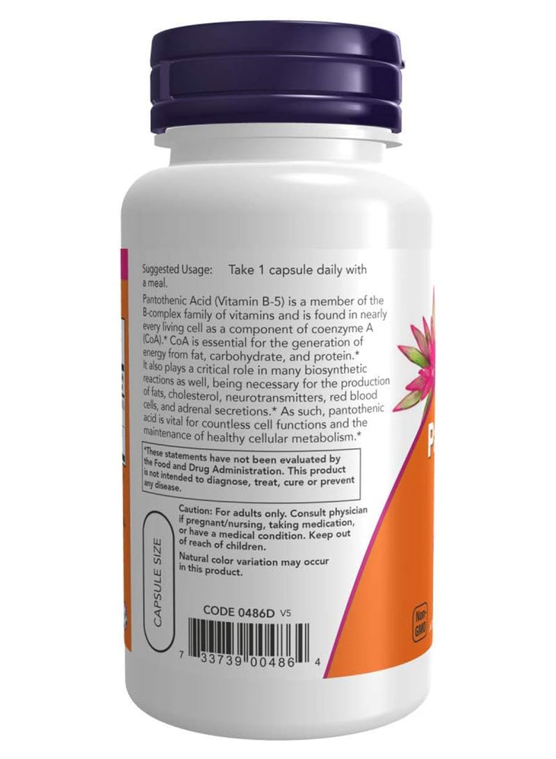 now Pantothenic Acid Vitamin B5 500 Mg Bcomplex Vitamin 100 Capsules - Image 3