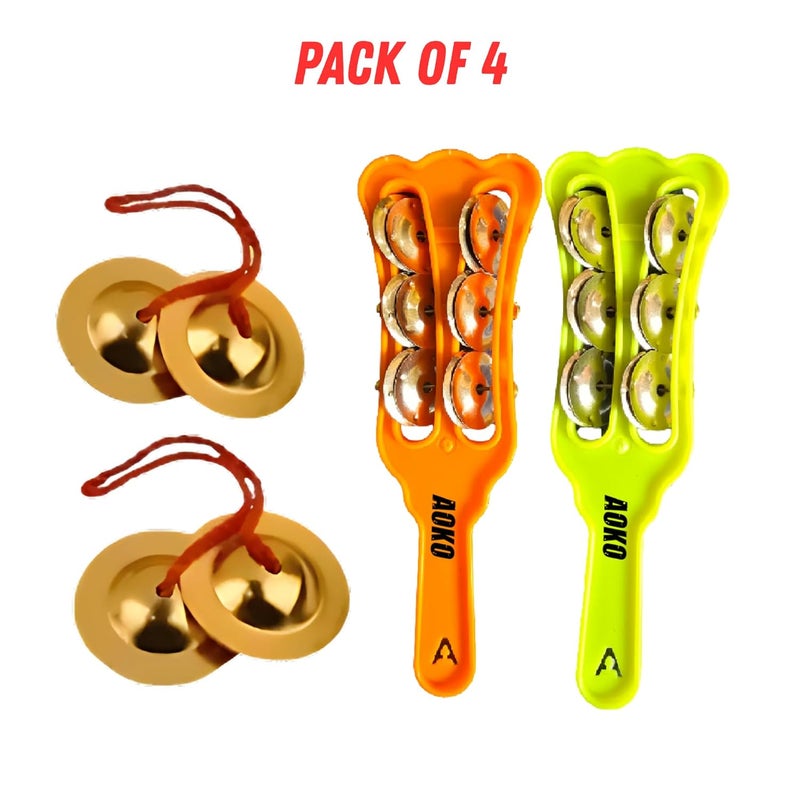 AOKO Khartal Hand Cymbals with 2 Pair of Manjeeras | Traditional Indian Instrument | Kartal Instrument | Ideal for Bhajan | Folk Music | School Performances - Image 2