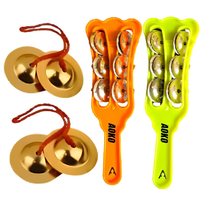 AOKO Khartal Hand Cymbals with 2 Pair of Manjeeras | Traditional Indian Instrument | Kartal Instrument | Ideal for Bhajan | Folk Music | School Performances - Image 1