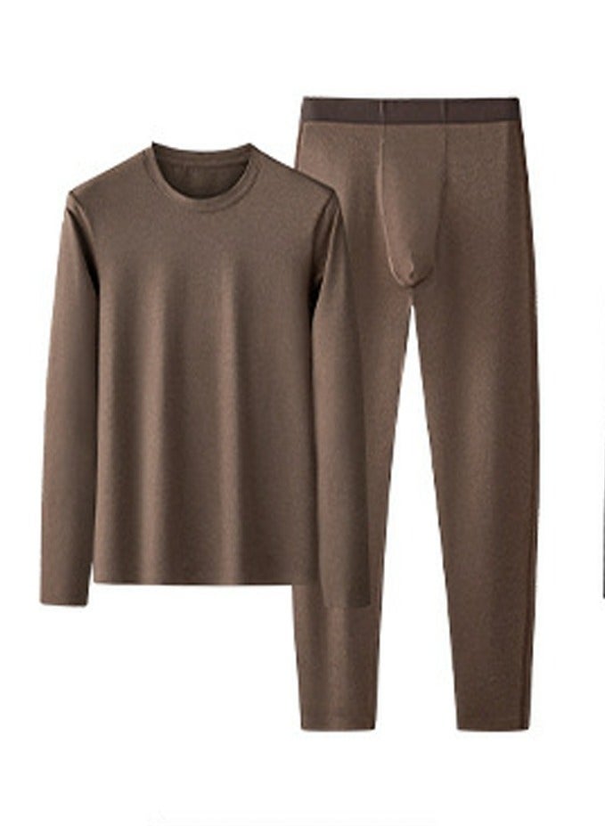 إسكدنيا Mens Long Johns Cotton And Thermal Underwear Set 2 Piece Cold Weather Base Layer Set for Men Dark Brown 