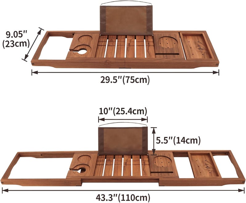 VaeFae Premium Teak Bathtub Tray, Expandable Wooden Bath Tray for Tub, Luxury Bathtub & Bathroom Accessories, Great House Warming, Anniversary & Wedding and Birthday Gifts (Free Teak Body Brush) - Image 3