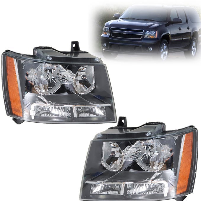 Halogen Headlight Assembly Headlights With Amber Corner Black Housing Lh Rh Replacement For Suburbantahoeavalanche 2007 2008 2009 2010 2011 2012 2013 2014