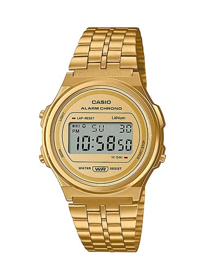 Digital Round Waterproof Wrist Watch With Stainless Steel A171WEG-9ADF
