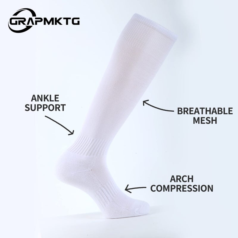 GRAPMKTG 3 Pack Softball Soccer Baseball Socks for Youth Men and Women Football Knee High Socks for Kids Adult Tube Socks for Boys Girls White Medium - Image 5