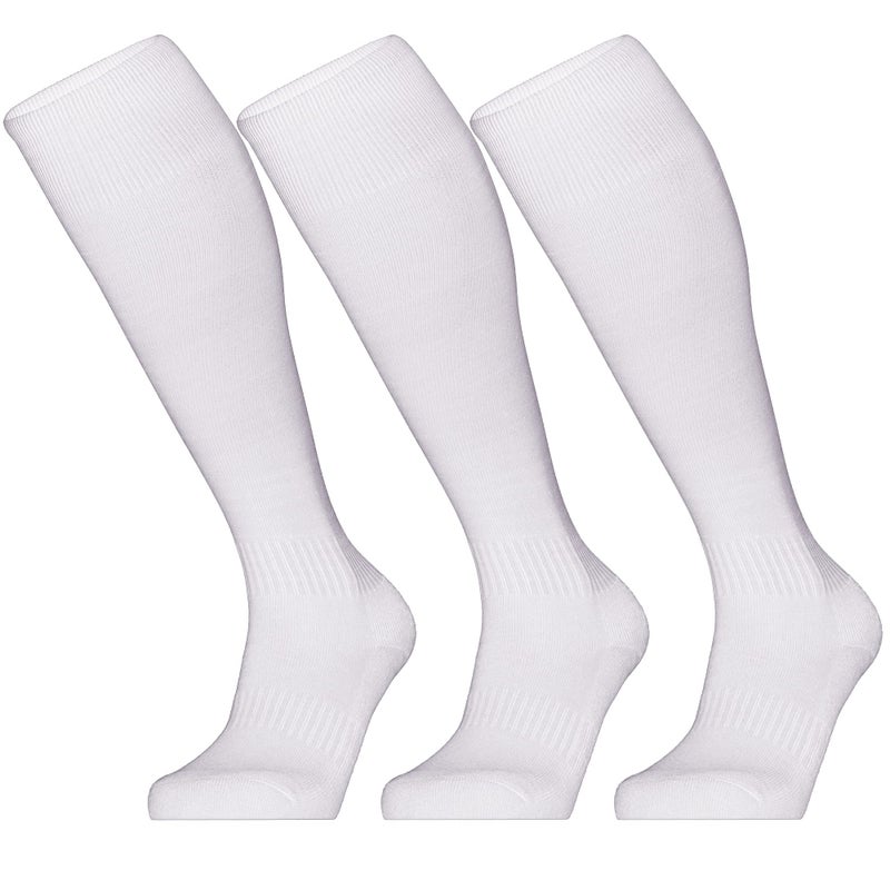 GRAPMKTG 3 Pack Softball Soccer Baseball Socks for Youth Men and Women Football Knee High Socks for Kids Adult Tube Socks for Boys Girls White Medium - Image 1