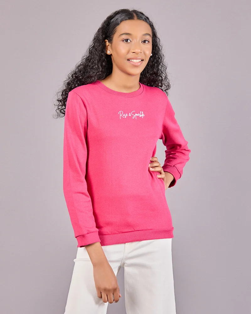 Redtag Senior Girls Fuchsia Printed Sweatshirt