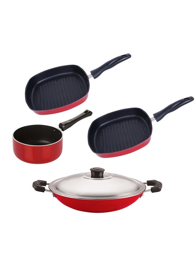 Nirlon طقم أواني الطهي غير اللاصقة من نيرلون، 4 قطع، أحمر وأسود (SPM_AC_GP22.5_GP24)