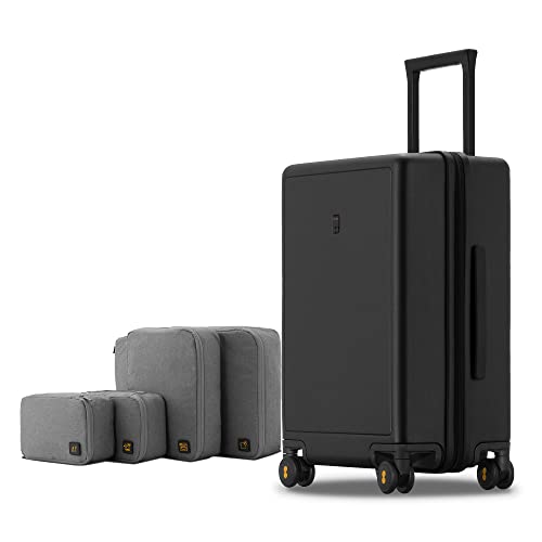 LEVEL8 Elegance Checked Luggage, 24 Inch Hardside Suitcase, Lightweight Matte Hardshell with Tsa Lock, Large Suitcases with Spinner Wheels, Black - Image 1