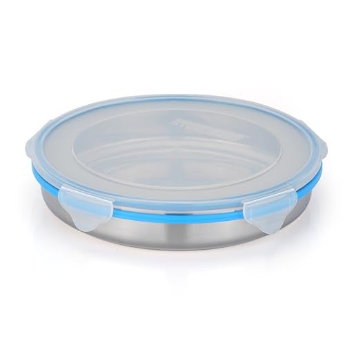 STEELLOCK Stainless Steel Airtight Flat Storage Container| Food Grade Certified| Transparent Top Silicon Lid With Clamp| 1 Pc Set, 1000 ml Each - Image 1