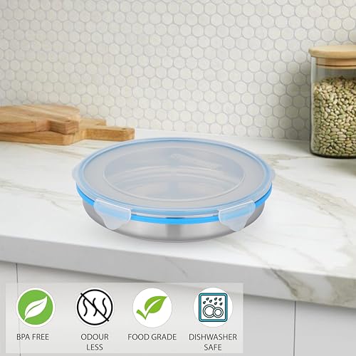 STEELLOCK Stainless Steel Airtight Flat Storage Container| Food Grade Certified| Transparent Top Silicon Lid With Clamp| 1 Pc Set, 1000 ml Each - Image 3