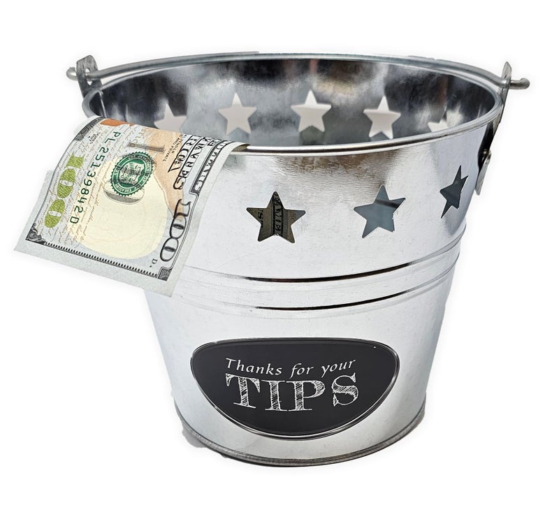 Tip Bucket Metal wStars Design for Bar Club Musicians Bands Street Performers  Bartenders Money Tip Jar 6  Diameter x 55 Hight