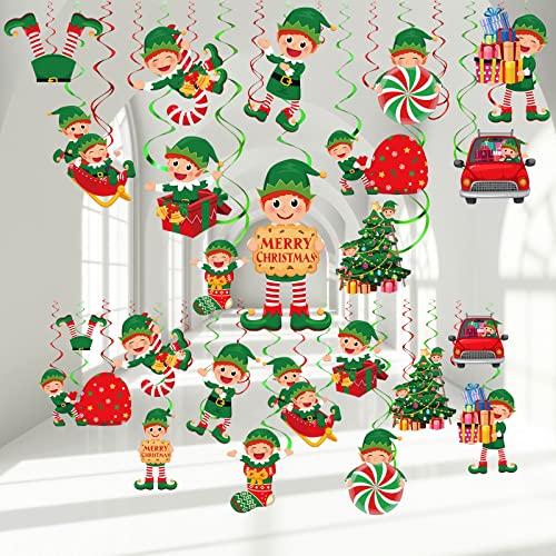 Zomiboo 53 Pcs Christmas Hanging Swirls Decorations Christmas Candy Gingerbread Man Truck Red Cardinals Christmas Ceiling Decor Ornaments for Christmas Tree Xmas Holiday Party SuppliesElf - Image 1