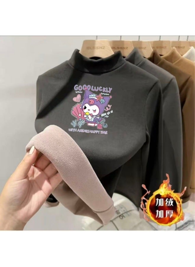 Boys And Girls' Thermal Base Layer Half-high Collar Fleece Children's T-shirt Winter Top Inner Wear For Older Children Winter Thermal Clothing