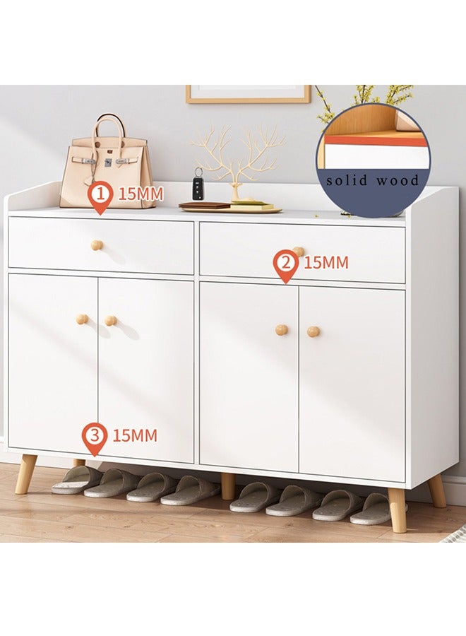 CityRiya-Long Shoe Cabinet Shoe Rack Stackable Shoe Shelf Storage Organizer White Wooden Shoe Rack for Closet Multifunctional Shoe Storage Cabinet for Balcony Bathroom Living Room and Hallway - Image 2